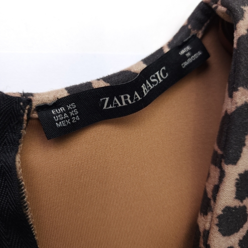 Zara Panther Print Rouged Front and Sleeve Dress Sz Xs - Picture 7 of 13